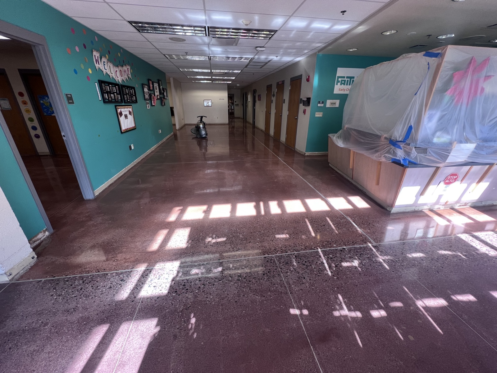 Resinous flake floor in an early-childhood facility served from the Peoria area